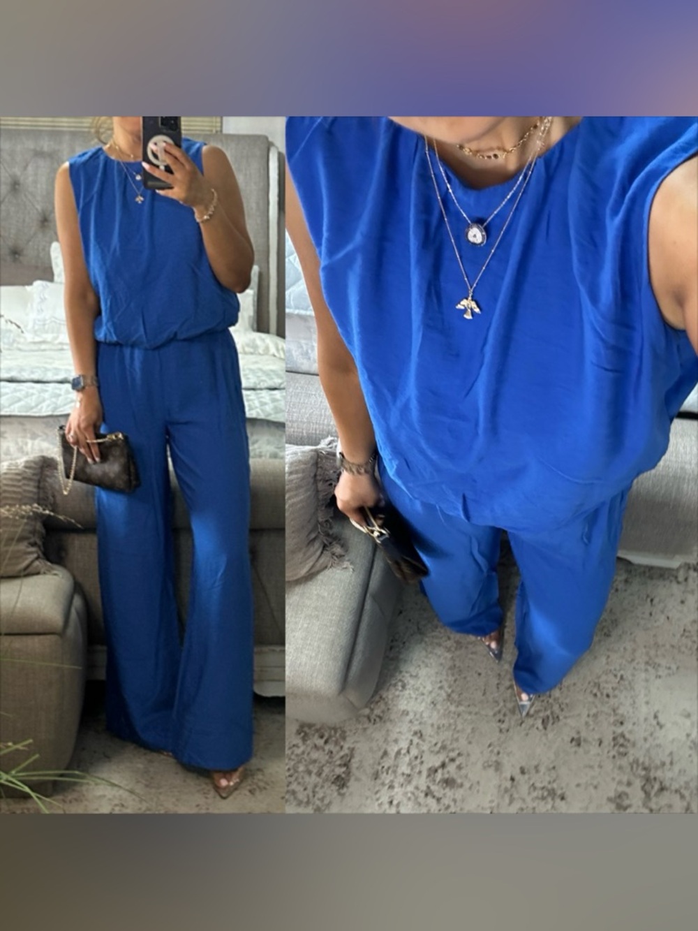 New✨ Chic Blue Wide Leg Flowy Pants